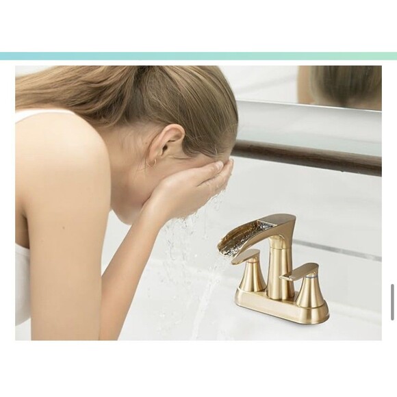 Yundoom Brushed Gold Waterfall Bathroom Faucet Swivel Spout Pop Up Drain BF4-04 - Picture 15 of 16